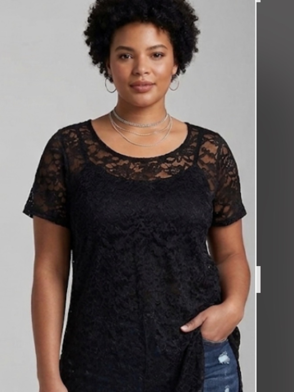 Torrid Black Floral Lace Keyhole Back Top Plus Size Short Sleeve Blouse